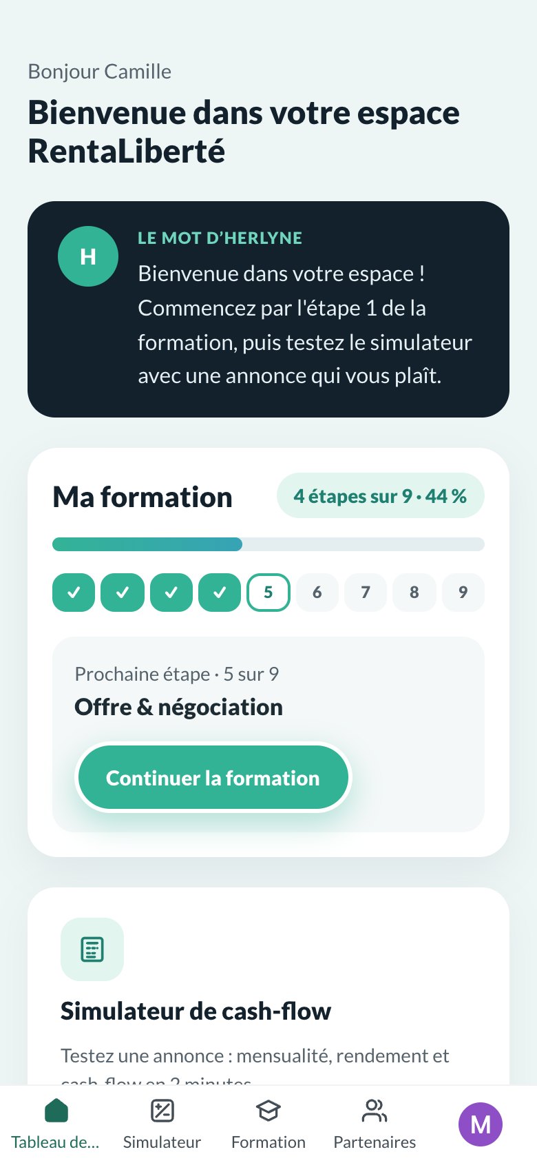 L’app RentaLiberté sur mobile